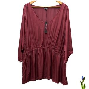 Glitzy Girlz Wine Color blouse silky New With Tags 6XL